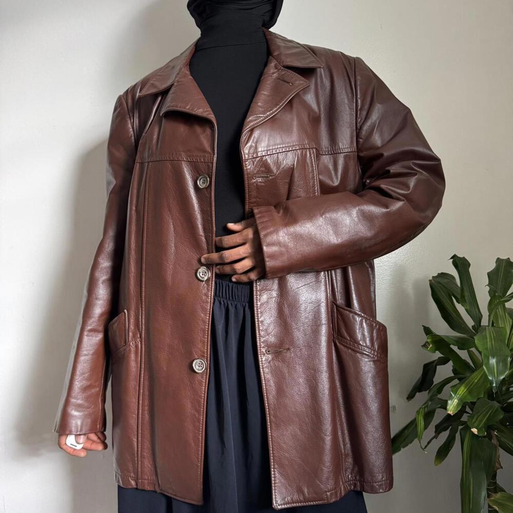 Vintage 70s Mahogany Genuine Leather Car Coat size‎ 44